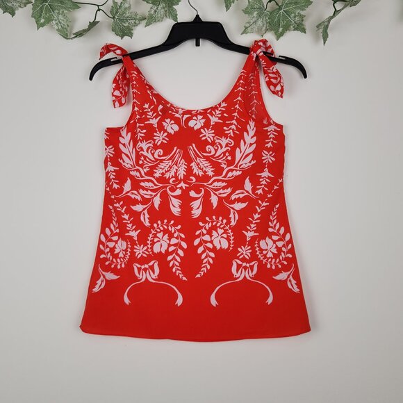 Cabi Size XS Orange White Mosaic Sleeveless Tie Shoulder Tank Top Style #5255 - Picture 3 of 5